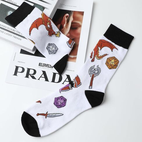 Fantasydice 2 أزواج من الزنزانات والتنينات Fantasy Funny Crew Socks للرجال Dnd Gifts جوارب رجالي هدايا Dragon Mimic Paladin Old Ones الجدة dnd Gift Blue Orange Gamer Gifts مقاس 8-12 (الاتحاد الأوروبي 41-45) in Kuwait