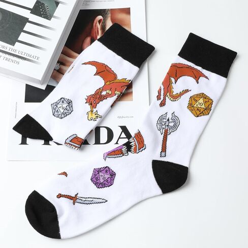 Fantasydice 2 أزواج من الزنزانات والتنينات Fantasy Funny Crew Socks للرجال Dnd Gifts جوارب رجالي هدايا Dragon Mimic Paladin Old Ones الجدة dnd Gift Blue Orange Gamer Gifts مقاس 8-12 (الاتحاد الأوروبي 41-45) in Kuwait