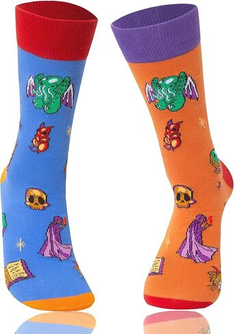 Fantasydice 2 أزواج من الزنزانات والتنينات Fantasy Funny Crew Socks للرجال Dnd Gifts جوارب رجالي هدايا Dragon Mimic Paladin Old Ones الجدة dnd Gift Blue Orange Gamer Gifts مقاس 8-12 (الاتحاد الأوروبي 41-45) in Kuwait