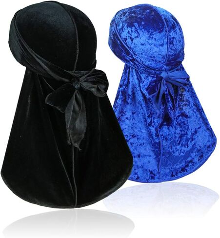 قطعتان من Wave Durags (Velvet Durag وCrushed Velvet Durag) - أغطية رأس ناعمة ممتازة مع ذيل طويل جدًا مثالي لـ 360 موجة in Saudi Arabia