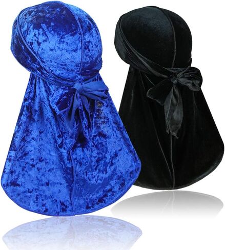 قطعتان من Wave Durags (Velvet Durag وCrushed Velvet Durag) - أغطية رأس ناعمة ممتازة مع ذيل طويل جدًا مثالي لـ 360 موجة in Saudi Arabia
