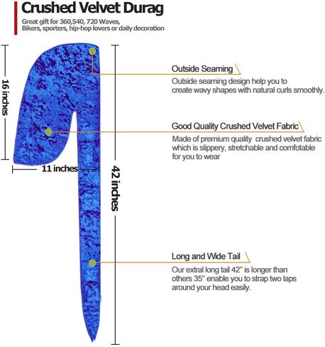 قطعتان من Wave Durags (Velvet Durag وCrushed Velvet Durag) - أغطية رأس ناعمة ممتازة مع ذيل طويل جدًا مثالي لـ 360 موجة in Saudi Arabia