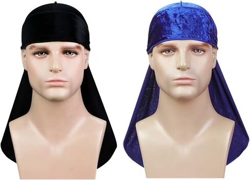 قطعتان من Wave Durags (Velvet Durag وCrushed Velvet Durag) - أغطية رأس ناعمة ممتازة مع ذيل طويل جدًا مثالي لـ 360 موجة in Saudi Arabia