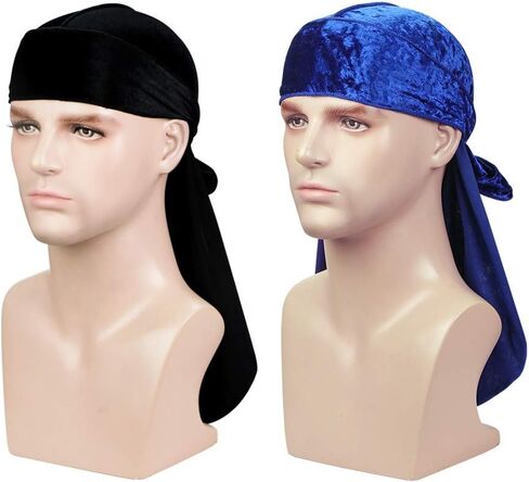قطعتان من Wave Durags (Velvet Durag وCrushed Velvet Durag) - أغطية رأس ناعمة ممتازة مع ذيل طويل جدًا مثالي لـ 360 موجة in Saudi Arabia