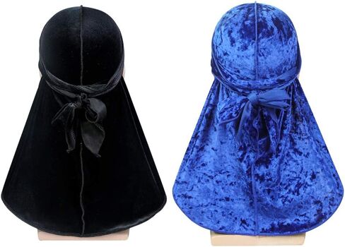 قطعتان من Wave Durags (Velvet Durag وCrushed Velvet Durag) - أغطية رأس ناعمة ممتازة مع ذيل طويل جدًا مثالي لـ 360 موجة in Saudi Arabia