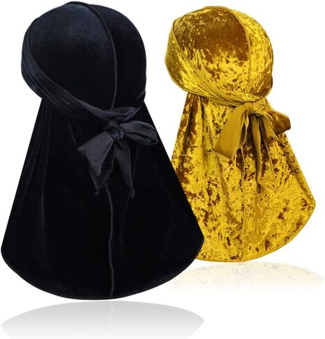 قطعتان من Wave Durags (Velvet Durag وCrushed Velvet Durag) - أغطية رأس ناعمة ممتازة مع ذيل طويل جدًا مثالي لـ 360 موجة in Saudi Arabia