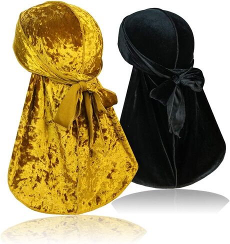 قطعتان من Wave Durags (Velvet Durag وCrushed Velvet Durag) - أغطية رأس ناعمة ممتازة مع ذيل طويل جدًا مثالي لـ 360 موجة in Saudi Arabia