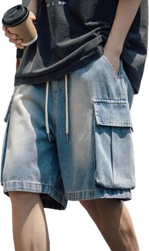 Y2k فضفاض شورت جينز الرجال الهيب هوب السراويل الفضفاضة Jorts الجرونج السراويل خمر الشارع الشهير شورت جينز متزلج الجينز in Kuwait