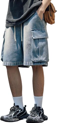 Y2k فضفاض شورت جينز الرجال الهيب هوب السراويل الفضفاضة Jorts الجرونج السراويل خمر الشارع الشهير شورت جينز متزلج الجينز in Kuwait