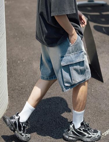 Y2k فضفاض شورت جينز الرجال الهيب هوب السراويل الفضفاضة Jorts الجرونج السراويل خمر الشارع الشهير شورت جينز متزلج الجينز in Kuwait