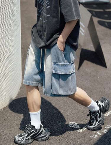 Y2k فضفاض شورت جينز الرجال الهيب هوب السراويل الفضفاضة Jorts الجرونج السراويل خمر الشارع الشهير شورت جينز متزلج الجينز in Kuwait