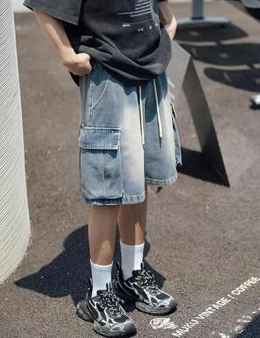 Y2k فضفاض شورت جينز الرجال الهيب هوب السراويل الفضفاضة Jorts الجرونج السراويل خمر الشارع الشهير شورت جينز متزلج الجينز in Kuwait