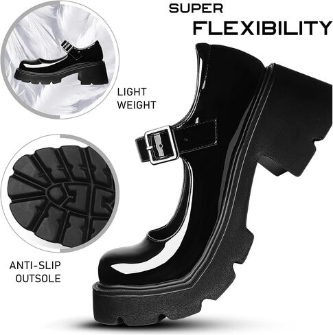 AOSPHIRAYLIAN Mary Janes Black Chunky Mary Janes Women Platform Dress Shoes | Ankle Strap·Anti-Slip·Comfy Padded·2.47" Chunky Heel·Easy Clean Upper —Office to Weekend, Jeans to Dresses, Uniform, Party in Saudi Arabia