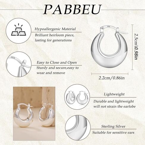 PABBEU Chunky Gold Hoop Earrings for Women 14k Gold Plated Oval Hoop Earrings Lightweight Gold Thick Hoop Earrings Hypoallergenic Gold Chunky Hoop Earrings Jewelry for Girls Women in Kuwait