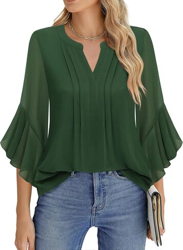 Timeson Women's 3/4 Sleeve Tops Dressy Casual Business Work Blouses Chiffon Office Shirts in Saudi Arabia