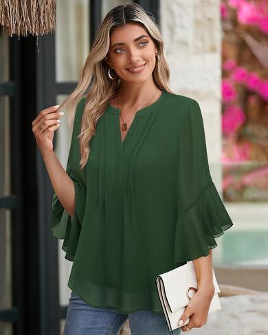 Timeson Women's 3/4 Sleeve Tops Dressy Casual Business Work Blouses Chiffon Office Shirts in Saudi Arabia