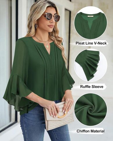 Timeson Women's 3/4 Sleeve Tops Dressy Casual Business Work Blouses Chiffon Office Shirts in Saudi Arabia
