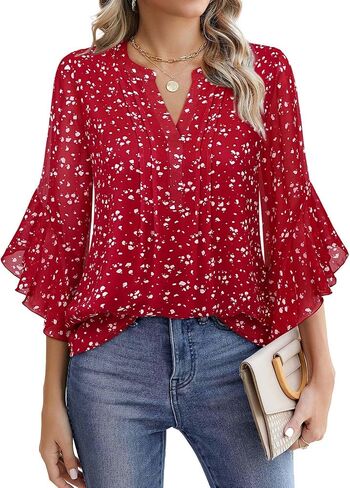 Timeson Women's 3/4 Sleeve Tops Dressy Casual Business Work Blouses Chiffon Office Shirts in Saudi Arabia
