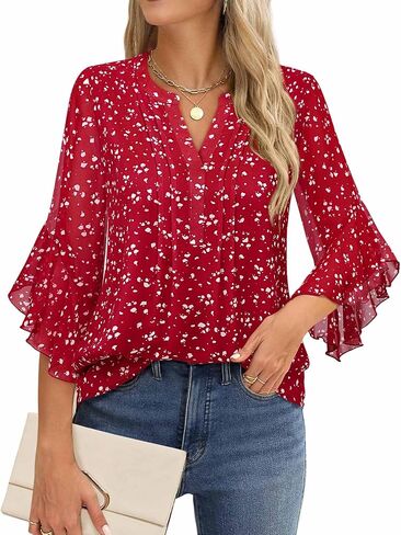 Timeson Women's 3/4 Sleeve Tops Dressy Casual Business Work Blouses Chiffon Office Shirts in Saudi Arabia