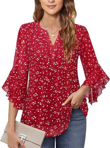 Timeson Women's 3/4 Sleeve Tops Dressy Casual Business Work Blouses Chiffon Office Shirts in Saudi Arabia