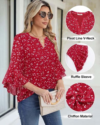 Timeson Women's 3/4 Sleeve Tops Dressy Casual Business Work Blouses Chiffon Office Shirts in Saudi Arabia