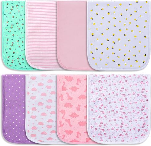 Hakochia Burp Cloths for Baby Boy & Girl Organic Cotton Large Unisex Burp Clothes Extra Absorbent Soft Neutral Burping Rags Spit Up Cloth Sets for Newborns 8 Pack (D) in Saudi Arabia