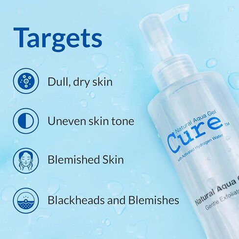 Cure by Toyo | Aqua Gel Gentle Exfoliator | Clear and Softer Skin | Non-Abrasive Face and Body Cleanser | Sensitive Skin | Big Size 8.82oz in Saudi Arabia