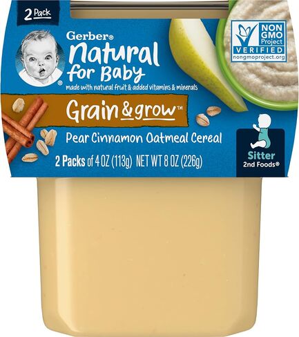 Gerber Stage 2 Baby Food, Pear Cinnamon Oatmeal Cereal Tubs, Iron Helps Support Brain Development, No Added Colors or Flavors, Baby Oatmeal, 16-Pack in Saudi Arabia