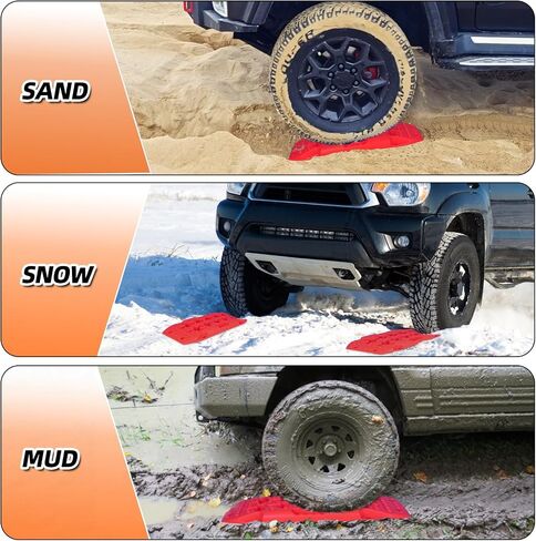 لوحات الجر الانتعاش، حصائر الجر على الطرق الوعرة للرمل والطين والثلج - منصات الجر 4WD RV Truck Jeep SUV مع حقيبة حمل (أسود) in Kuwait