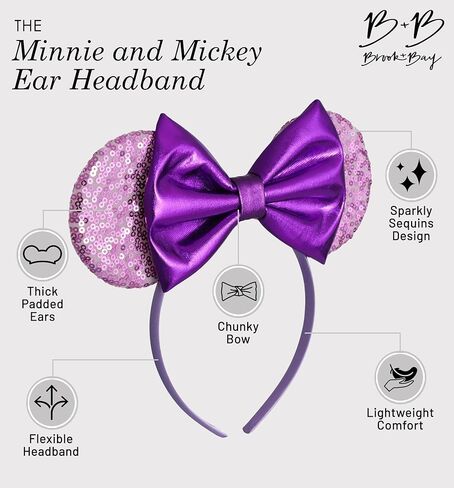 عصابة رأس بروك + باي لامعة على شكل أذن الفأر - ميني آذان وميكي آذان - عصابات رأس على شكل فيونكة للبالغين - آذان تنكرية للأطفال والكبار in Kuwait