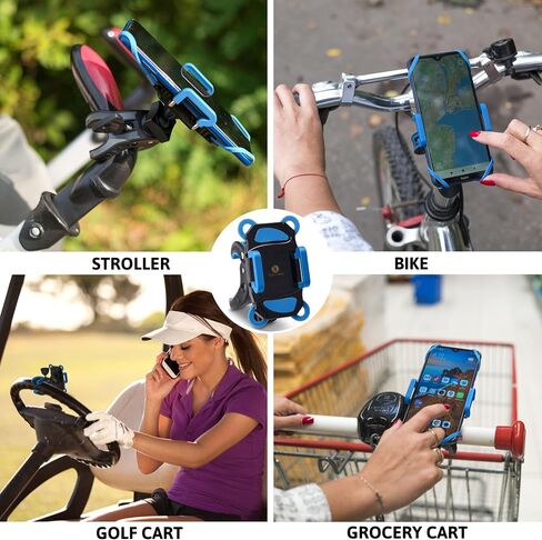 Stroller Phone Holder, Shopping Cart Golf Bike Mount, for Motorcycle, Scooter, ATV, Boat, Spin Bike, Bicycle Handlebar- Universal- iPhone, Cell Clamp in Kuwait