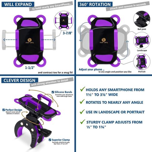 Stroller Phone Holder, Shopping Cart Golf Bike Mount, for Motorcycle, Scooter, ATV, Boat, Spin Bike, Bicycle Handlebar- Universal- iPhone, Cell Clamp in Kuwait