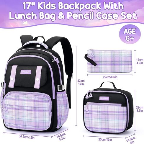 Fimibuke Backpack for Girls, 3 PCS Waterproof Kids Teens Girls School Backpack with Lunch Box, Pencil Pouch Set, Cute Bookbag Travel School Bag for Elementary Middle High School Students Age 6+(Pink) in Saudi Arabia