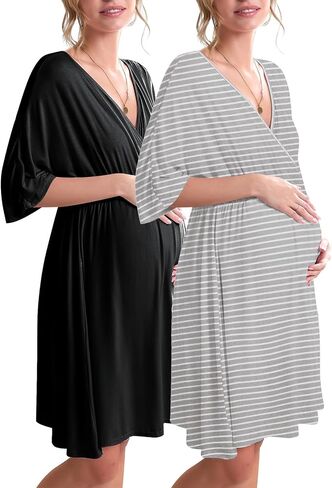 Ekouaer 3 in 1 Labor/Delivery/Hospital Gown 2 Pack Maternity Dress Nursing Nightgown Sleepwear in Saudi Arabia