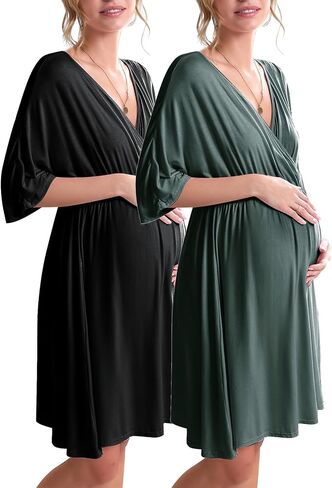 Ekouaer 3 in 1 Labor/Delivery/Hospital Gown 2 Pack Maternity Dress Nursing Nightgown Sleepwear in Saudi Arabia