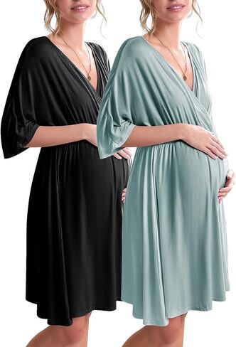 Ekouaer 3 in 1 Labor/Delivery/Hospital Gown 2 Pack Maternity Dress Nursing Nightgown Sleepwear in Saudi Arabia