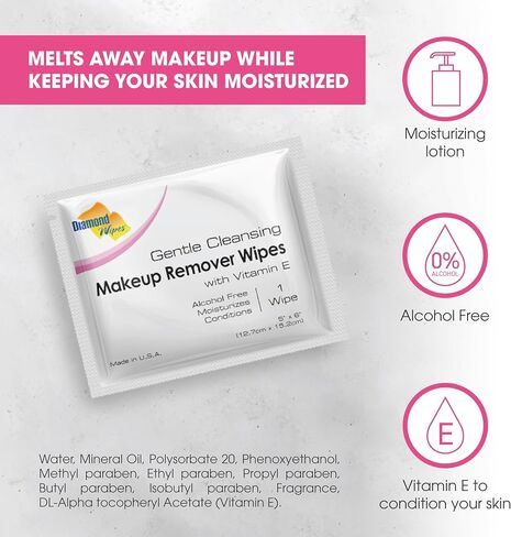 Diamond Wipes Makeup Remover Wipes, Alcohol Free Facial Cleansing Wipes with Vitamin E, Case of 50 Face Wipes in Saudi Arabia
