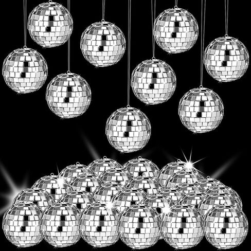54 Pcs Disco Ball, Hanging Disco Ball Decor Mini Silver Disco Ball Cake Topper Mirror Ball Decorations 71s Disco Themed Party Wedding Christmas Supplies in Saudi Arabia