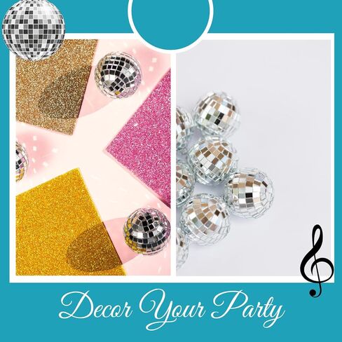 54 Pcs Disco Ball, Hanging Disco Ball Decor Mini Silver Disco Ball Cake Topper Mirror Ball Decorations 71s Disco Themed Party Wedding Christmas Supplies in Saudi Arabia