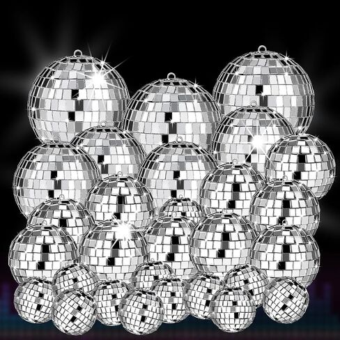 54 Pcs Disco Ball, Hanging Disco Ball Decor Mini Silver Disco Ball Cake Topper Mirror Ball Decorations 71s Disco Themed Party Wedding Christmas Supplies in Saudi Arabia