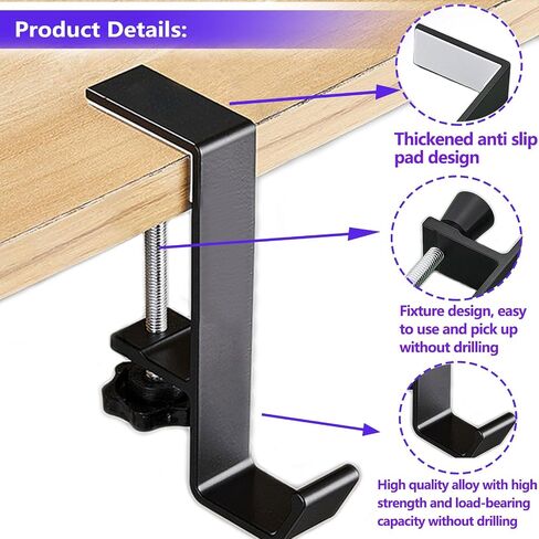 Purse Hook for Table Handbag Hangers Bag Hooks for Tables,Purse Hanger for Desk Headphone Stand Purse Holder for Table Hook Heavy Duty Foldable (L-Shaped(1White+1Black)) in Saudi Arabia