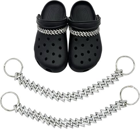 2Pcs Bling Shoe Charms for Women, Shoe Chains Accessories, Punk Rhinestone Charms for Shoes Decoration Sandals for Girls Man Teens Adults, Jewelry Shoe Accessories for Birthday Gifts Party in Kuwait