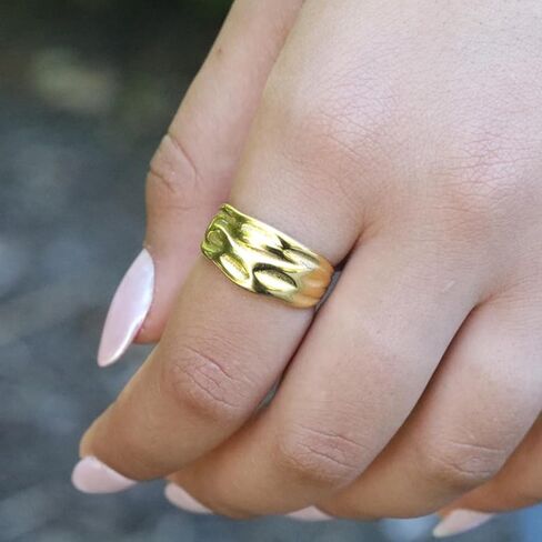 JEWELVERSE 18K Gold-Plated Hammered Ring For Women | Textured Ring | Rings | Thick Stacking Gold Rings | Chunky Gold Ring | Size 6-8 in Kuwait