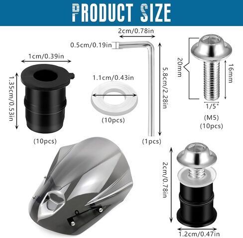 10Pcs Motorcycle Windshield Bolt Screw Kit, M5 Aluminum Alloy Windscreen Body Mount 5mm Fairing Fasteners Screws Bolts Nuts for Motorcycle Fairings(Black) in Saudi Arabia