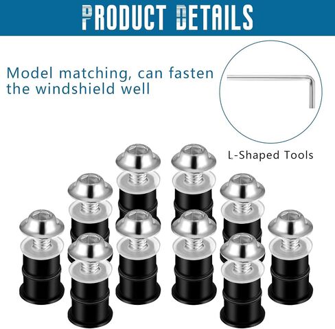 10Pcs Motorcycle Windshield Bolt Screw Kit, M5 Aluminum Alloy Windscreen Body Mount 5mm Fairing Fasteners Screws Bolts Nuts for Motorcycle Fairings(Black) in Saudi Arabia