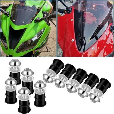 10Pcs Motorcycle Windshield Bolt Screw Kit, M5 Aluminum Alloy Windscreen Body Mount 5mm Fairing Fasteners Screws Bolts Nuts for Motorcycle Fairings(Black) in Saudi Arabia