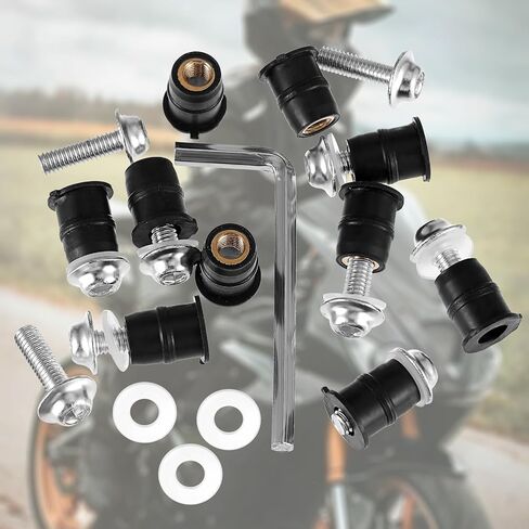 10Pcs Motorcycle Windshield Bolt Screw Kit, M5 Aluminum Alloy Windscreen Body Mount 5mm Fairing Fasteners Screws Bolts Nuts for Motorcycle Fairings(Black) in Saudi Arabia