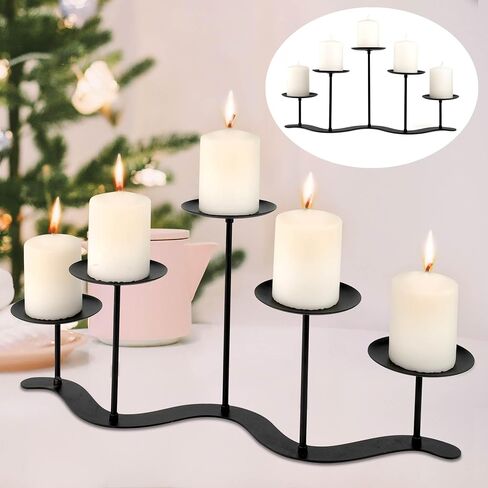Iron Candle Holder Fireplace: Metal Candelabra Centerpiece Decor - Candle Holder Stand for 3 Candelabra Pillar Candles in Saudi Arabia