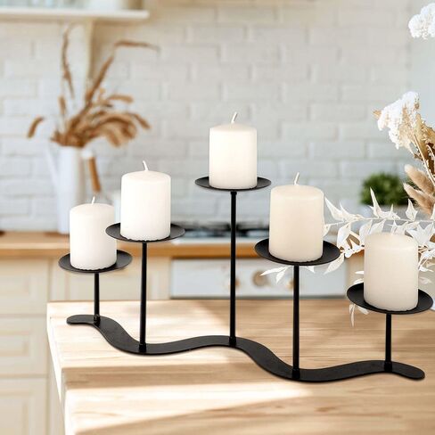 Iron Candle Holder Fireplace: Metal Candelabra Centerpiece Decor - Candle Holder Stand for 3 Candelabra Pillar Candles in Saudi Arabia