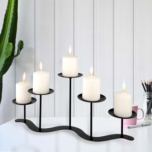 Iron Candle Holder Fireplace: Metal Candelabra Centerpiece Decor - Candle Holder Stand for 3 Candelabra Pillar Candles in Saudi Arabia